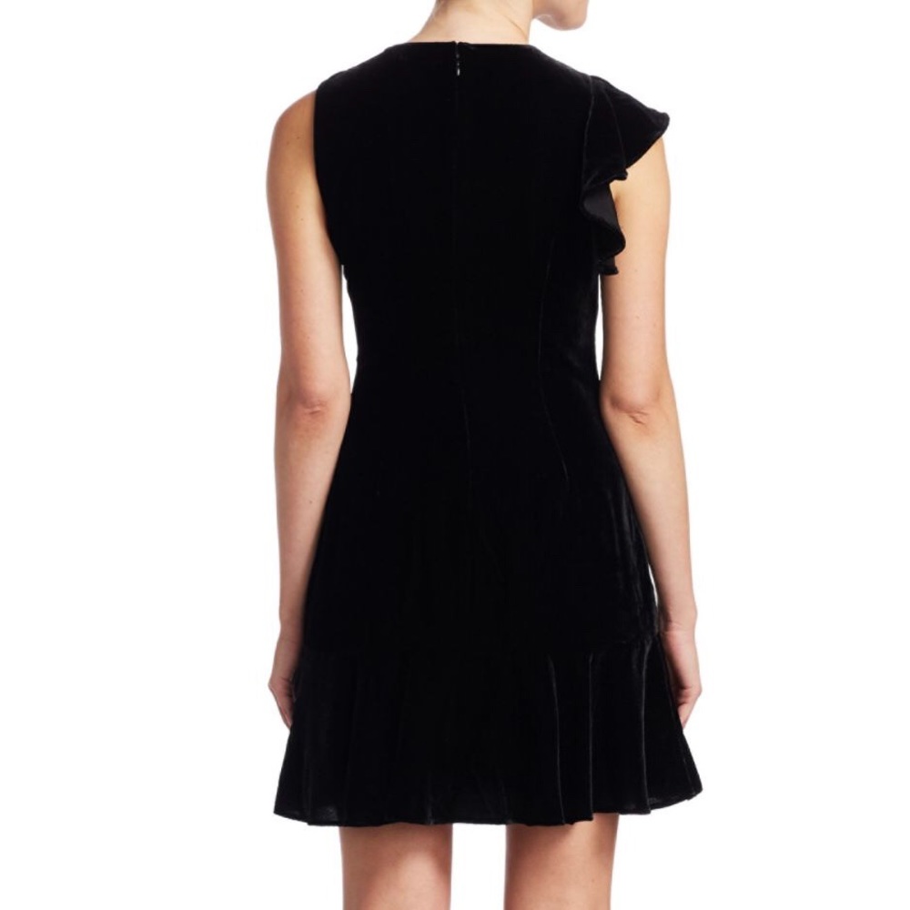 Scripted Black Velvet mini dress ruffle detail - Picture 5 of 7